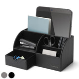 Vlando Office Desk Organizer Leather Desktop Organizer Caddy with Drawer for Storing Desktop Supplies and Accessories (Black)