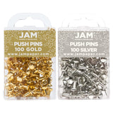JAM PAPER Colorful Push Pins - Silver and Gold PushPins - 200/Pack