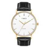 Timex Classics Analog Watch For Man With White Round Dial & Black Leather Strap Band Water Resistant Men'S Wrist Watches - Twtg1