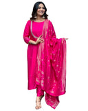 Gosriki Women'S Silk Blend Straight Embroidered Kurta With Pant & Dupatta (Deluxe Pink-Gs_M_Pink_Medium),Pink,,B0DJK2TQ6T