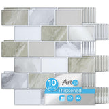 Art3d Peel and Stick White with Silver Grout Wall Tiles - 10-Pack of 12 x12 Thickened Design Backsplash, Self-Adhesive Tile for 