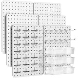 PHX Grove Peg Board for Tools, 6 Pack Metal Pegboard Wall Organizer with Hooks,14.76 10.82 White Pegboard Panels for Walls Home