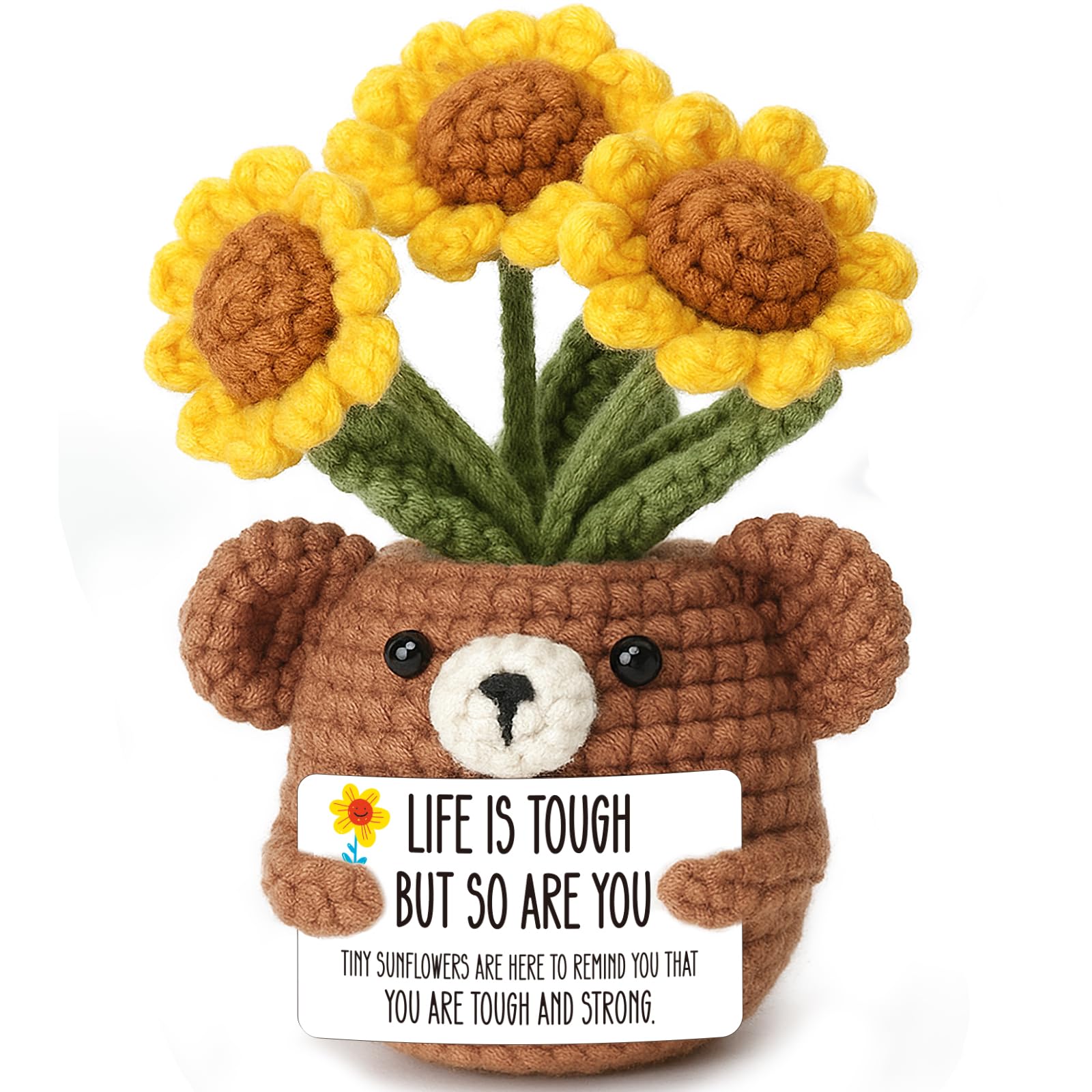 Get Well Sunflower Gifts for Women Handmade Positive Crochet Emotional Inspiration Support Affirmation Cards Birthday Christmas 