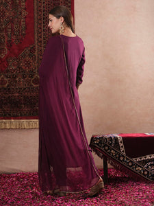 Gosriki Women'S Cotton Blend Straight Embroidered Kurta With Pant & Dupatta (Kesu Wine-Gs_M_Wine_Medium),Wine,,B0DM1VFPPL