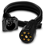True Mods 8ft 7-Pin Trailer Cord Extension Wire Cable [7-Way Trailer Plug Wiring Harness] [Gooseneck Hitch Extender] Plug-N-Play