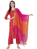 Gosriki Women'S Cotton Blend Straight Printed Kurta And Palazzos & Dupatta (Client Nw Red_S-Go_Red_Small),Red,,B0B9L7VV8P