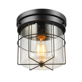 GLOBE Electric 60000162 1-Light Outdoor Flush Mount, Matte Black, Seeded Glass Shade, Thin Frame