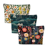 3Pcs Classic Forest Flower Fruit Makeup Bag Cosmetic Bags for Women, Abstract Botanical Travel Toiletry Bag, Thank You Anniversa