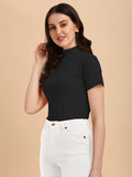 Wedani Women'S Casual Solid Top With Short Sleeves Western Top (X-Large Black),Black,XL,Polyester,Regular,