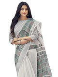 Satrani Womens Knit Cotton Blend Saree (2501S9574N_White5)