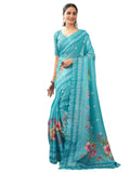 Satrani Women's Kota Doriya Floral Printed Scalloped Border Pre Draped Ready To Wear One Minute Saree with Unstitched Blouse Pie