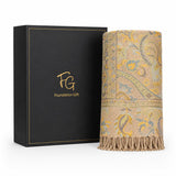 Foundation Gift Eternal Bloom MenS Wrap Stole | Soft Warm Paisley Woven Stole | Gold Yellow Blue Floral Muffler | Gift For Husb