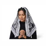 Church Scarf Silver With Black Colour Lace Shawl Wrap Shoulder Wrap Or Prayer Dress Mantila Veil For Church