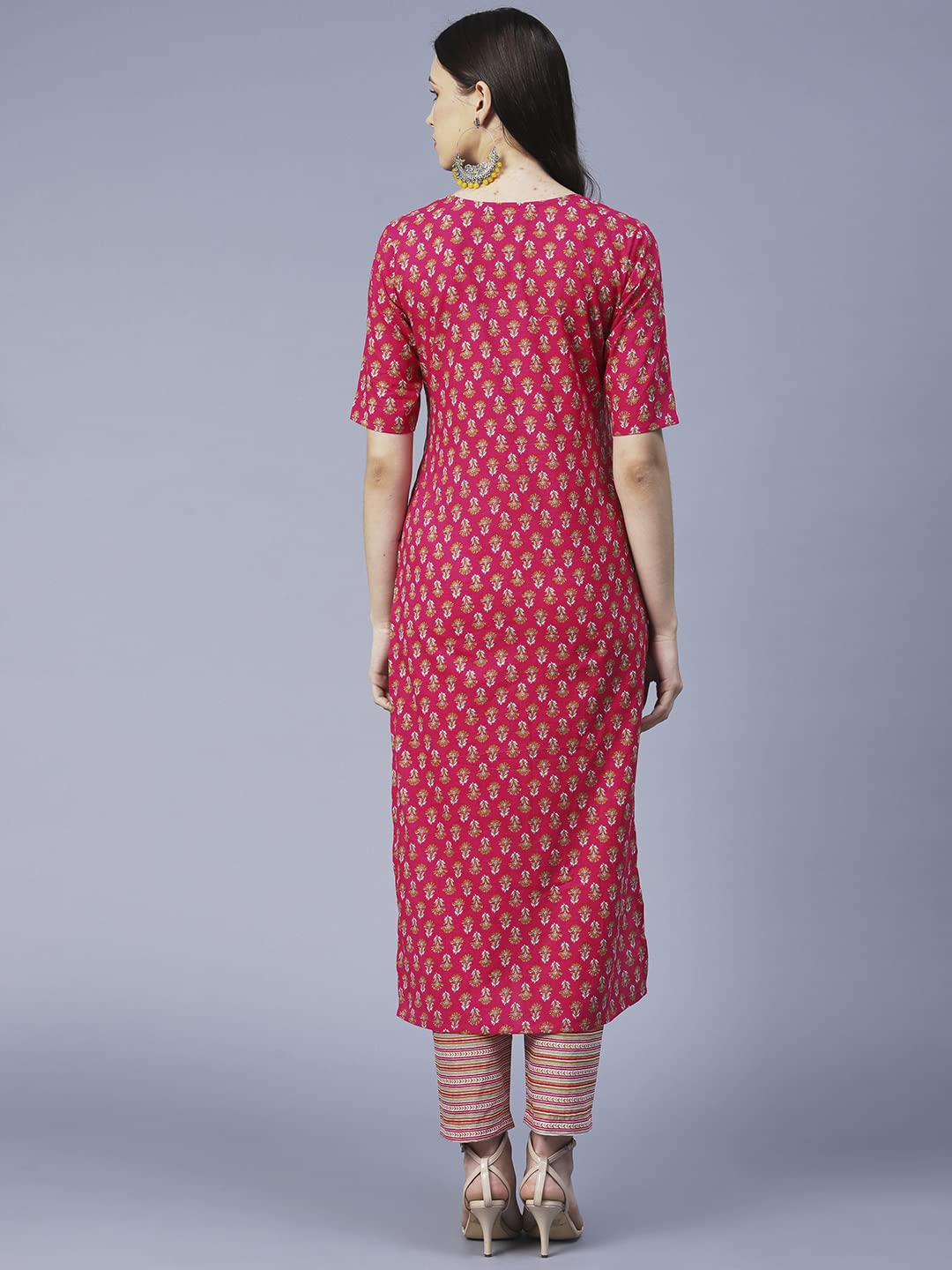 Anni Designer Women'S Cotton Blend Printed Straight Kurta With Pant (Prnea-Red_Xxl_Red_Xx-Large),Red,2XL,Cotton Blend,Regular,Pants