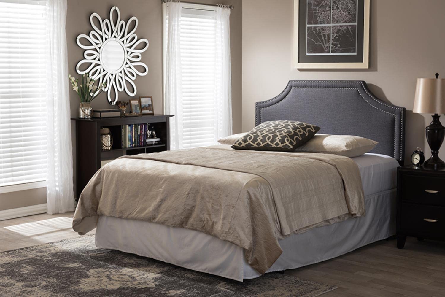 Baxton Studio Avignon Upholstered Queen Headboard In Dark Gray