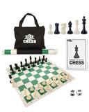 WE Games Best Value Tournament Chess Set - Includes 34 Chessmen, Roll Up Green Vinyl Chess Board, Storage Bag for Pieces, Instru