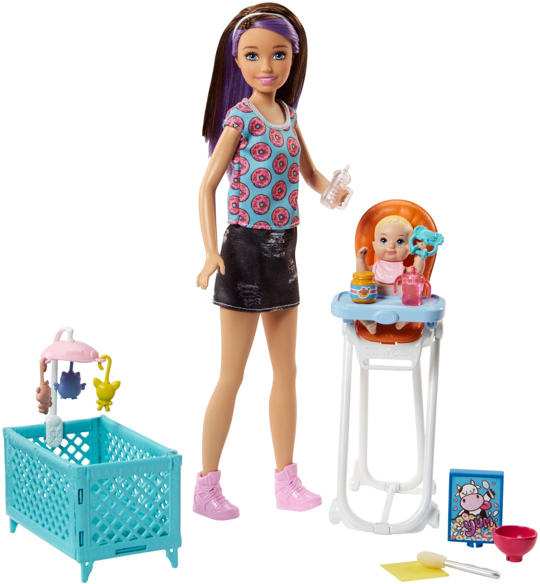 Barbie Babysitting Playset With Skipper Friend Doll, Color-Change Baby Doll, High Chair, Crib And Themed Accessories For 3 To 7 