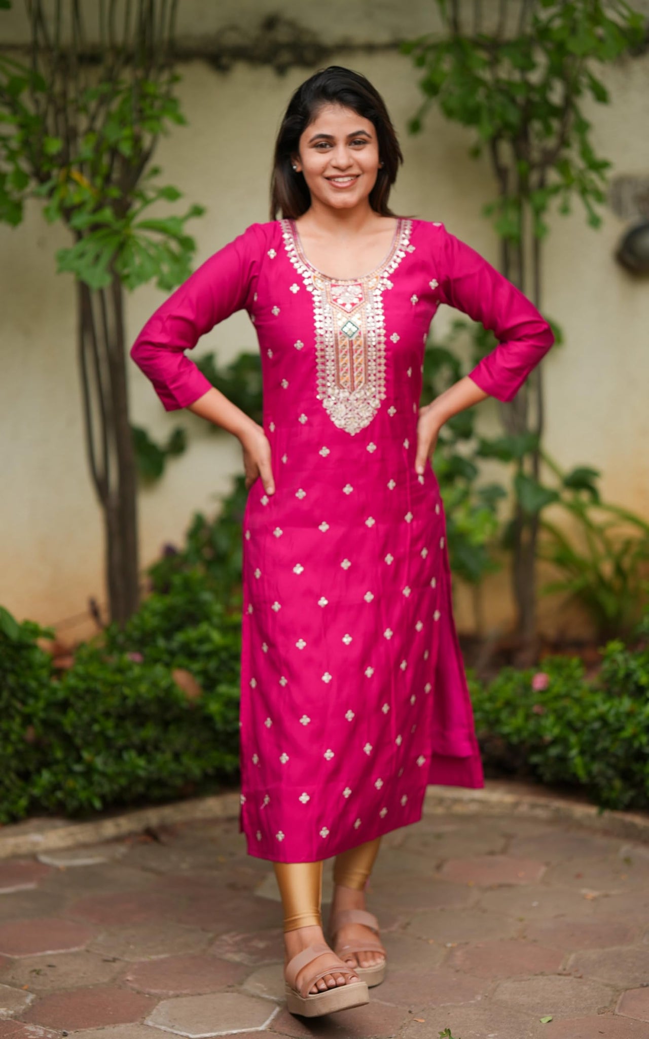 Gosriki Women'S Rayon Blend Straight Embroidered Kurta (Balak Pink-Gs_M_Pink_Medium),Pink,,B0DGQS3KQN