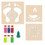 Incredible Gifts India Border with Lakshmicharan Rangoli Stencils Set with Six Rangoli Colours (Wood, 25cmx25cm)