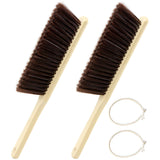 2 Pieces Wooden Hand Broom Brushes, Bench Brush with Long Wood Handle, Soft Bristle Cleaning Dust Brush for Counter, Bench, Car,