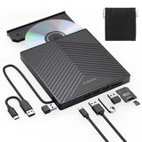 ORIGBELIE External CD DVD Drive, Ultra Slim CD Burner USB 3.0 with 4 USB Ports and 2 TF/SD Card Slots, Optical Disk Drive for La