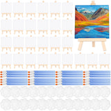 MotiMind 150 Pcs 5.91 x 5.91 Inch Mini Canvas Boards Panels with Wooden Easel, Palettes, Brushes for Oil Acrylic Painting Crafts