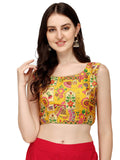 Pujia Mills Women's Phantom Silk Floral Sleeveless Saree Blouse (Position Print 1 Blouse Yellow, 36)