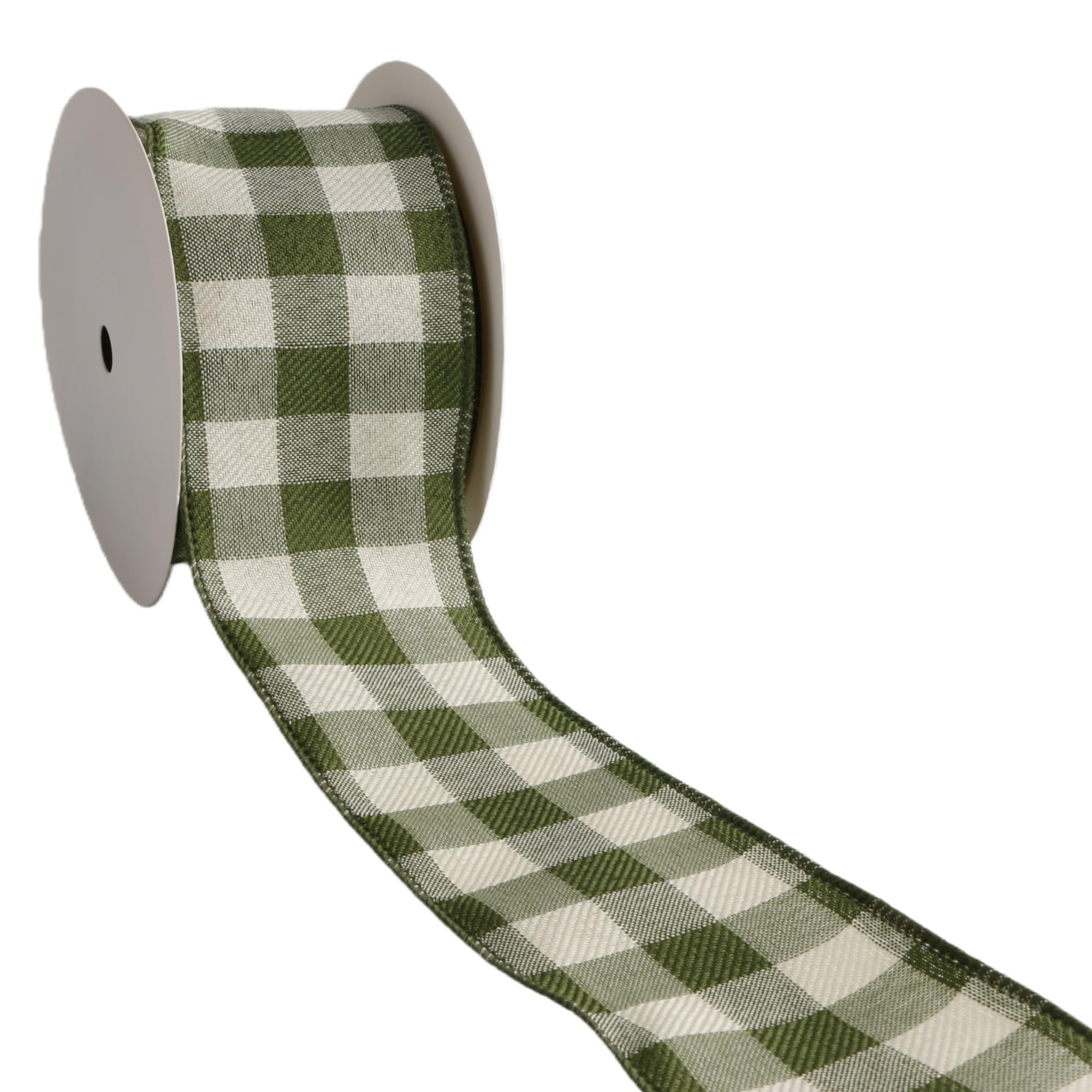 Meseey Sage Green Buffalo Plaid Burlap Wired Ribbon - 2.5 Inch Checkered Jute Ribbon for Rustic Wedding Decor, Christmas Wreaths