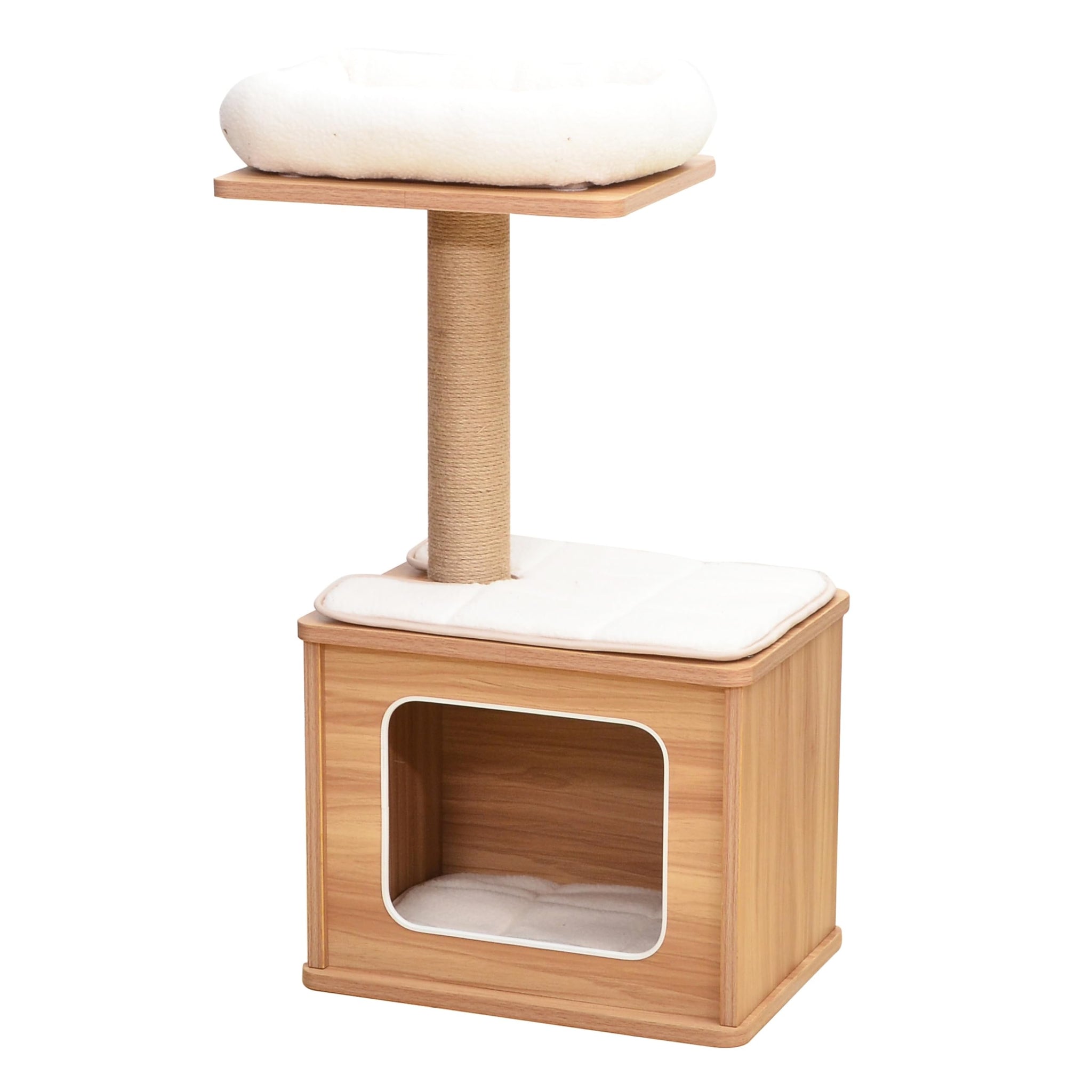Catry Nirvana 3-Level Kitten Tree with Plush Perch, Soft Hammock, and Paper Rope Scratching Posts, Minimalist Cat Furniture for 