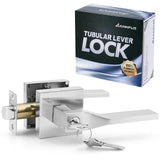 ANNFUZ Square Entry Lever Door Handle Lock and Keys Locking Lever Set[for Front Door,Office,Room] Reversible for Left&Right,Heav