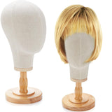 RattanView 2 Pcs Wig Stand with Head 23 Inch Linen Mannequin Head with Wooden Stand Canvas Mannequin for Hats Wigs Caps Headdres