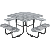 Global Industrial 46 Square Picnic Table, Expanded Metal, Gray Thermoplastic Coating, Attached Benches, 1-1/2Umbrella Pole H