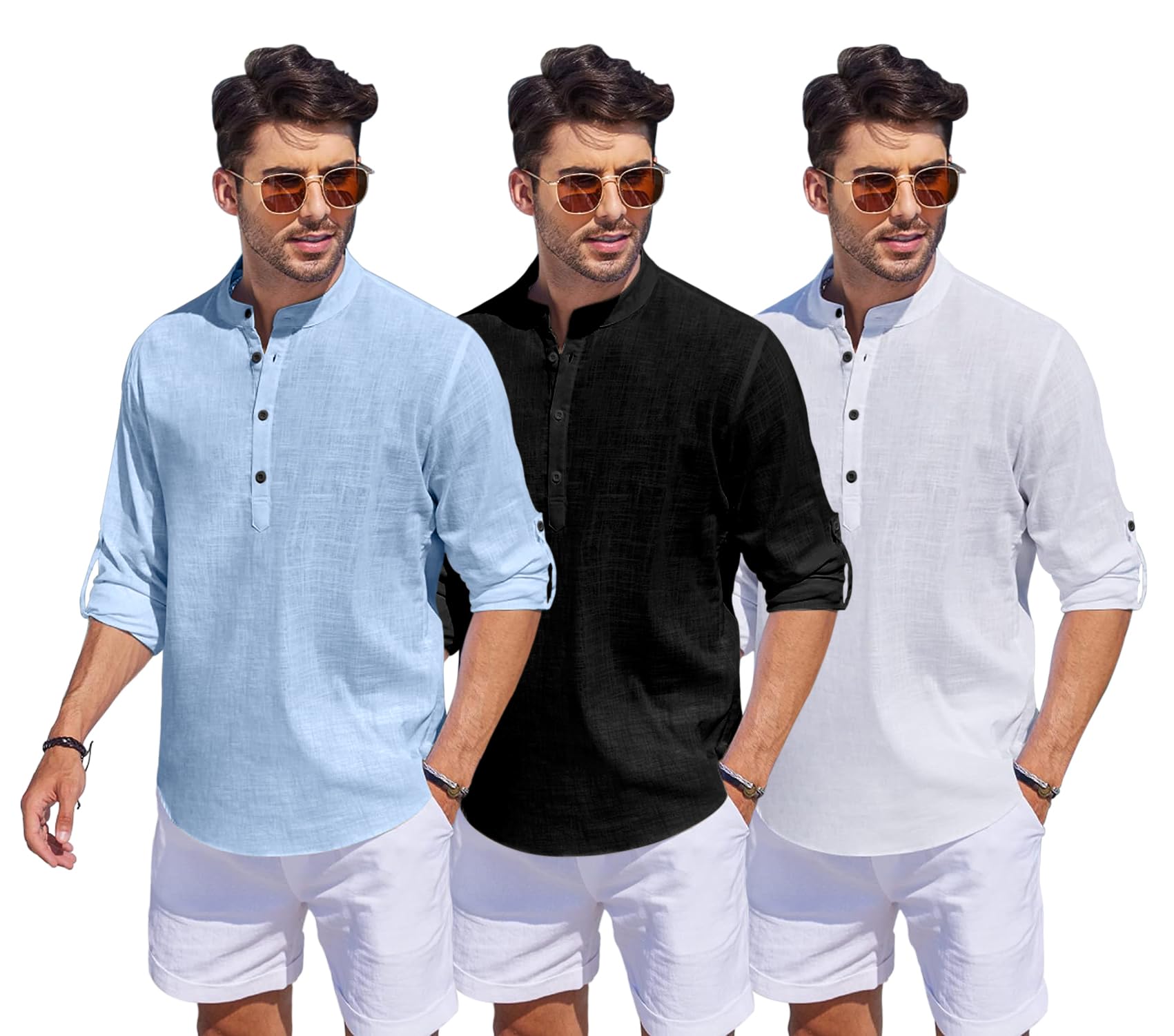 Bellstone Men'S Solid Regular Fit Dress Shirt (1500_3Combo_Sky-Black-White_L