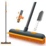 TidyBliss Pet Hair Removal Rubber Broom with Builtin Squeegee (Orange)