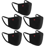 5 Pieces Black Cute Heart Face Mask Unisex Heart Face Protection Reusable Mouth Covering Dustproof Windproof Mouth Protection fo