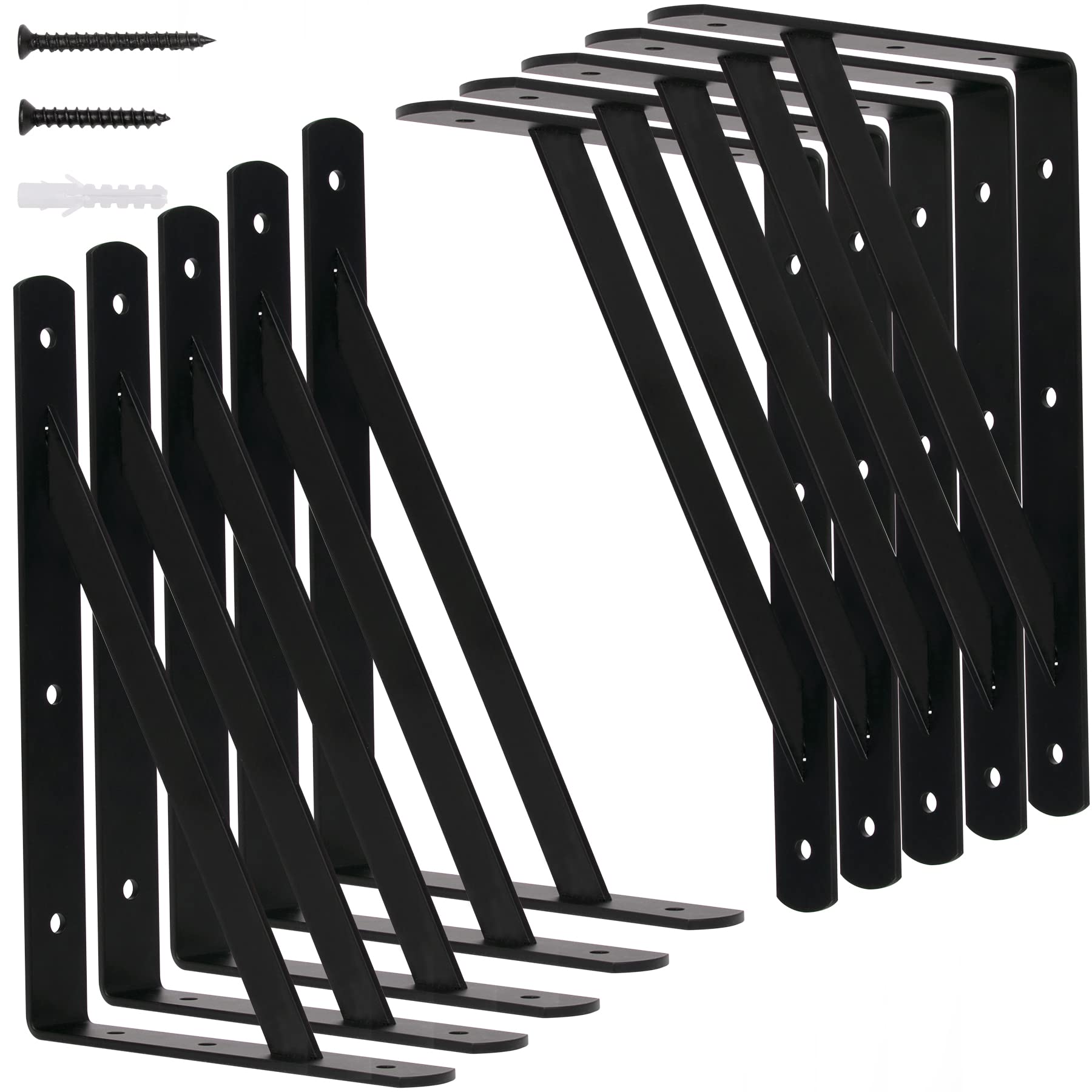 10 Pack- L12 X H 8 Shelf Triangle Brackets, 12Inch Heavy Duty Metal Wall Shelf Support Corner Brace Joint Right Angle L Brac