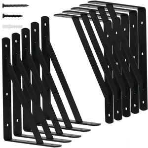 10 Pack- L12 X H 8 Shelf Triangle Brackets, 12Inch Heavy Duty Metal Wall Shelf Support Corner Brace Joint Right Angle L Brac
