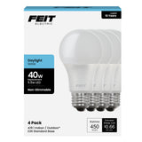 Feit Electric A450/850/10KLED/4 4-Pack 40W Equivalent 5.5 Watt Non-Dimmable A19 LED Light Bulbs, 4.4 H x 2.35 D, 5000K Daylight,