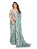 Trendy Store WomenS Georgette Zari Stripes Polka Dottes Pattern Digital Printed Saree With Running Blouse Piece