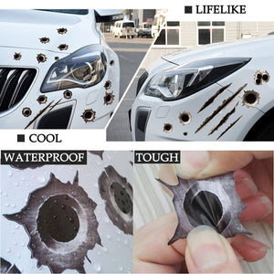 1797 Car Stickers Decals Bullet Holes 3D Sticker Scars Scratches Car Accessories Decoration Waterproof Trucks Vehicle Fade Funny