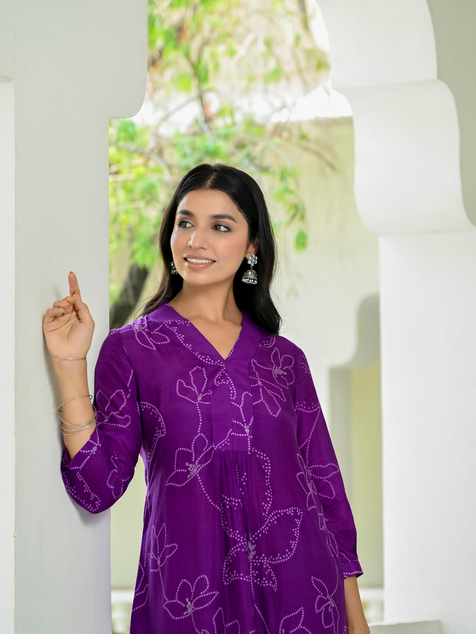 Anni Designer Women'S Cotton Blend Anarkali Printed Kurta With Pant (Marup Begani_S_Begani_Small),Begani,S,Cotton Blend,Anarkali,
