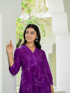 Anni Designer Women'S Cotton Blend Anarkali Printed Kurta With Pant (Marup Begani_S_Begani_Small),Begani,S,Cotton Blend,Anarkali,
