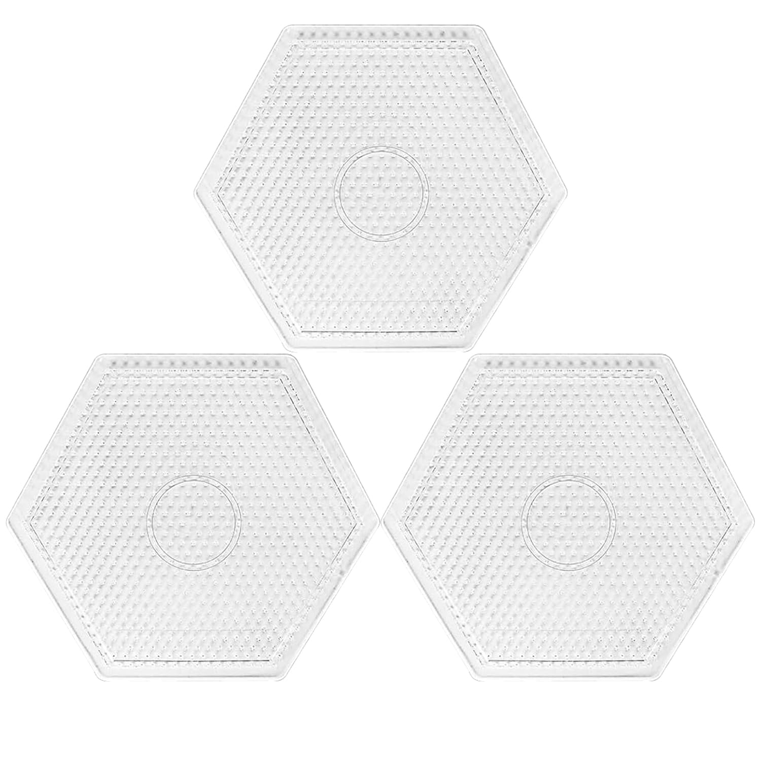 H&W 3PCS 5mm Hexagon Fuse Beads Boards, Large Clear Pegboards Kits, with Gift 4 Lroning Paper (WA3-Z22)