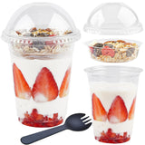 Zezzxu 12 oz Plastic Yogurt Parfait Cups with Dome Lids Inserts and Sporks, 50 Pack Disposable Parfait Conatiners On the Go for 