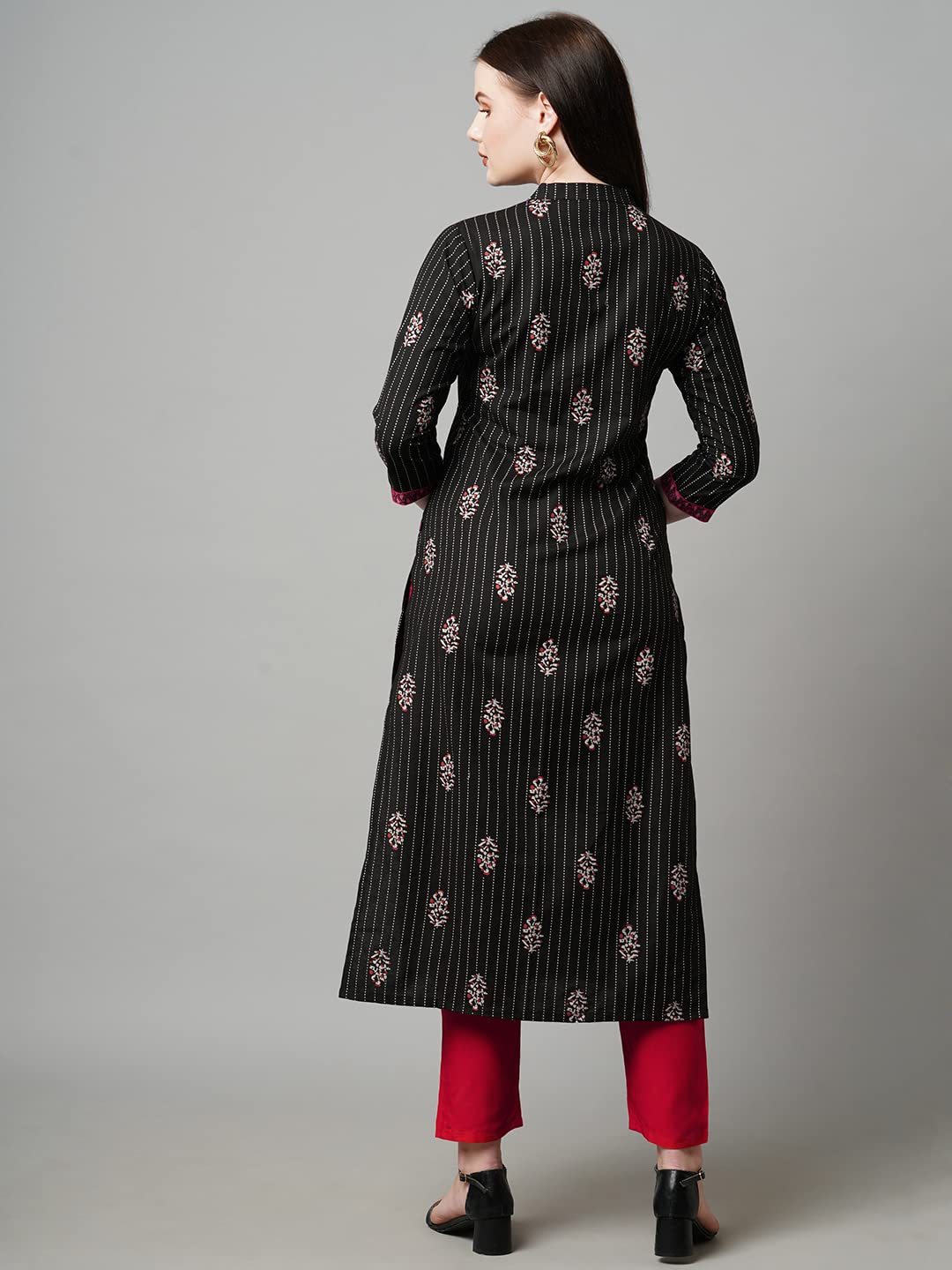 Anni Designer Women'S Cotton Blend Traditional Straight Printed Kurti (Kd Black_Xl_Black_X-Large),Black,XL,Cotton Blend,Regular,Kurti, kurta