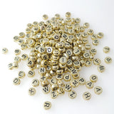 200 Pieces 4x7mm Gold Round Acrylic Alphabet Letter Beads A-Z Mixed Plastic Shape Loose DIY Beads for Jewelry Making Bracelets N