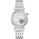 Bulova Womens Regatta Diamond Automatic Stainless Steel Open Aperture Watch, Mother of Pearl Dial Style: 96P222