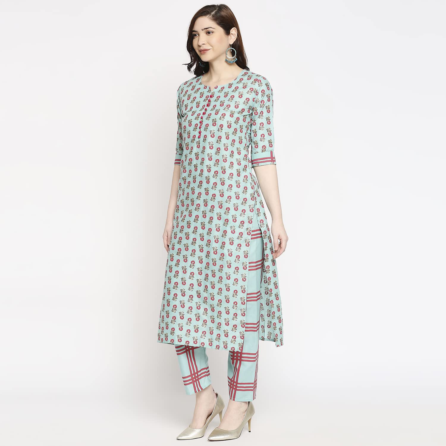 Anni Designer Women'S Cotton Straight Kurta With Pant (Disini Mulit_Gsk_M_Multicolored_Medium),Multicolour,M,Cotton,Straight,Pants