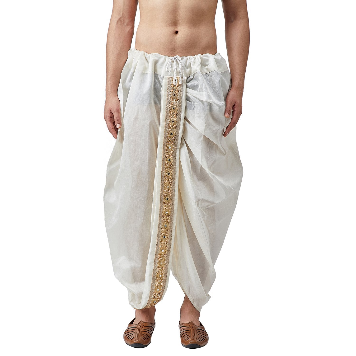 Sojanya Men'S Silk Dhoti With Border (Off White, Free Size)