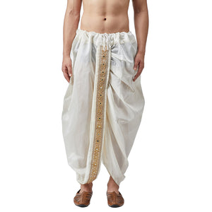 Sojanya Men'S Silk Dhoti With Border (Off White, Free Size)